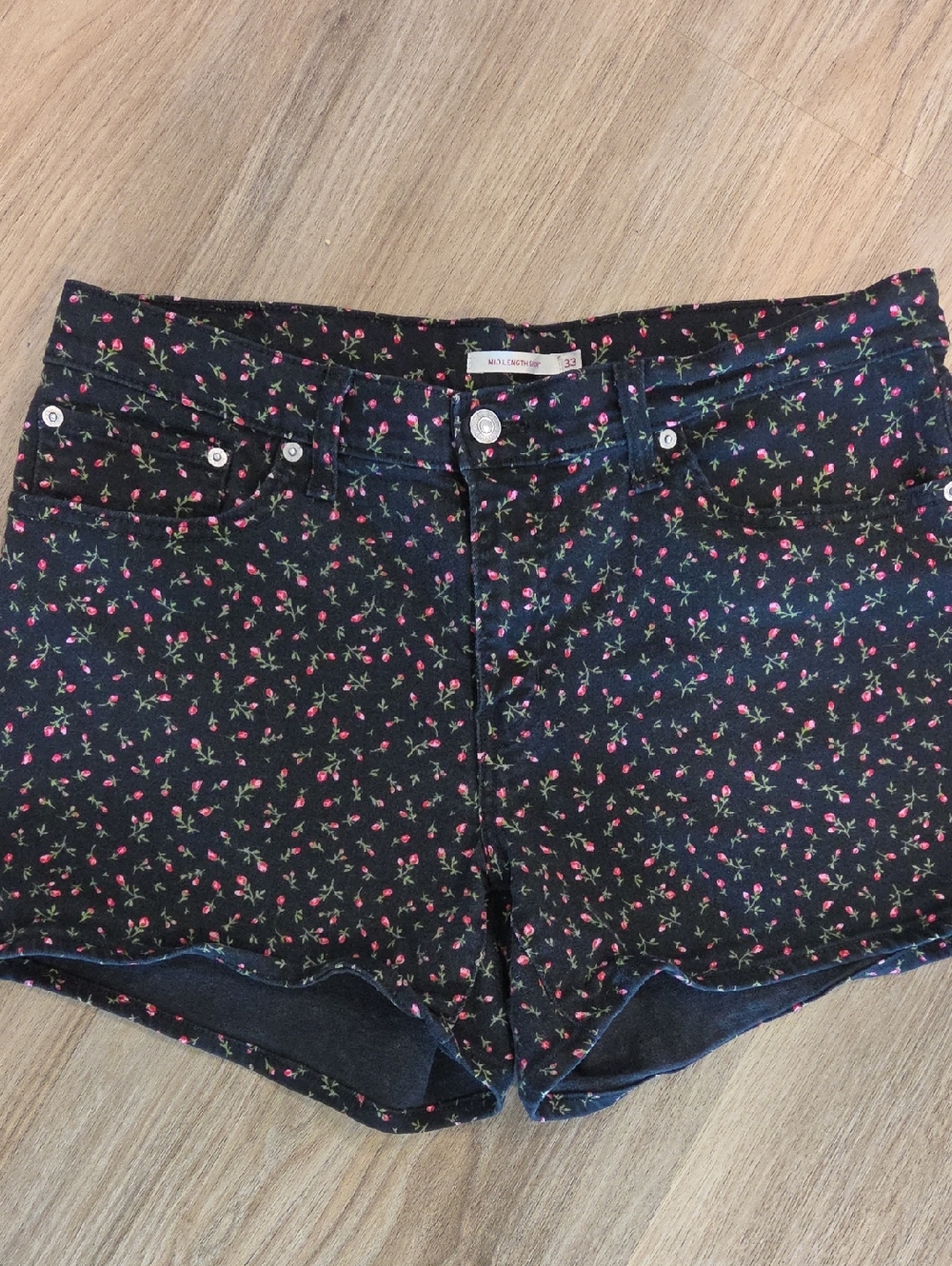 Levi's Black Denim Shorts with Pink Floral Print